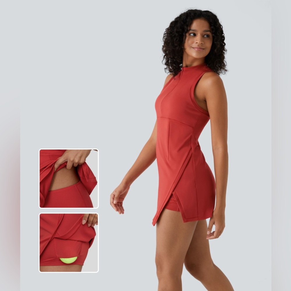 Zipper Racerback Split Side Pocket 2-Piece Mini Tennis Active Dress